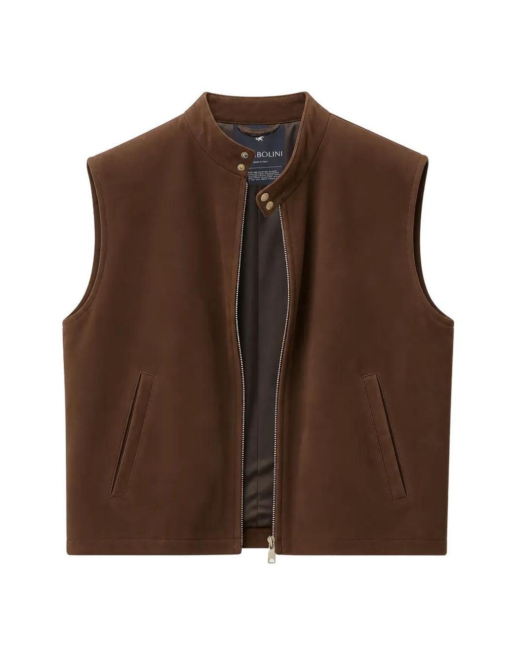 Tombolini Brown Suede Band-Collar Vest for men