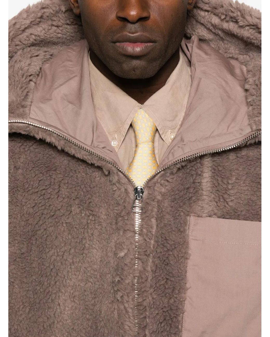 Bluemarble Brown Faux-Fur Zip Coat for men