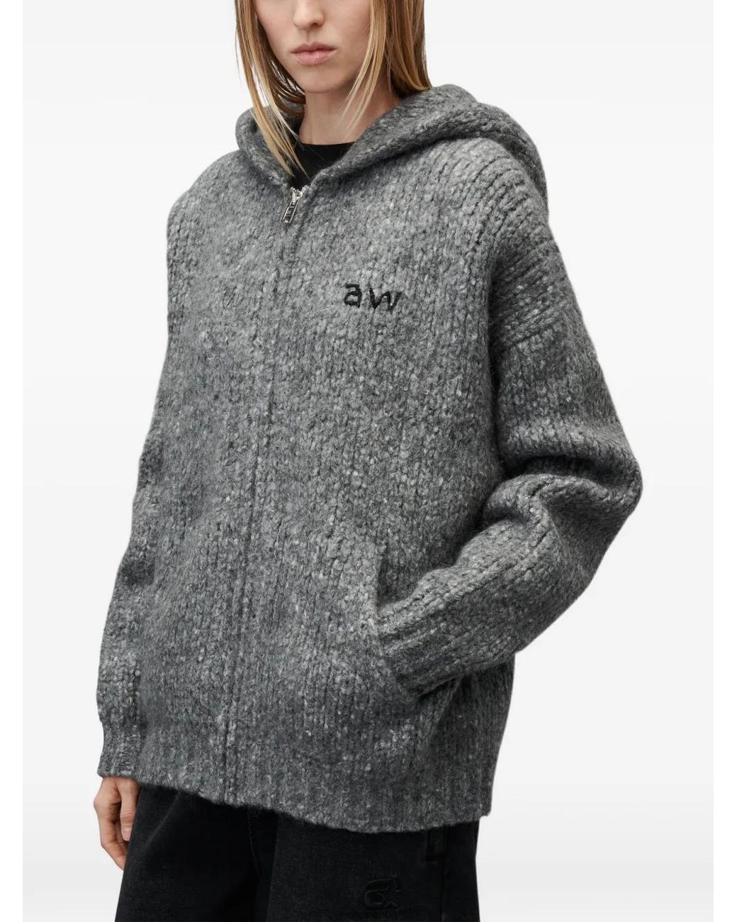 Alexander Wang Gray Embroidered Zip-Up Oversized Hoodie