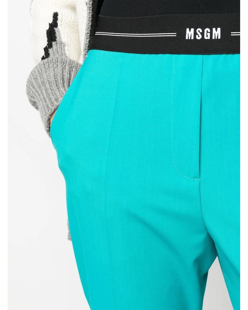 MSGM Blue Logo-Waist Slim Tailored Trousers
