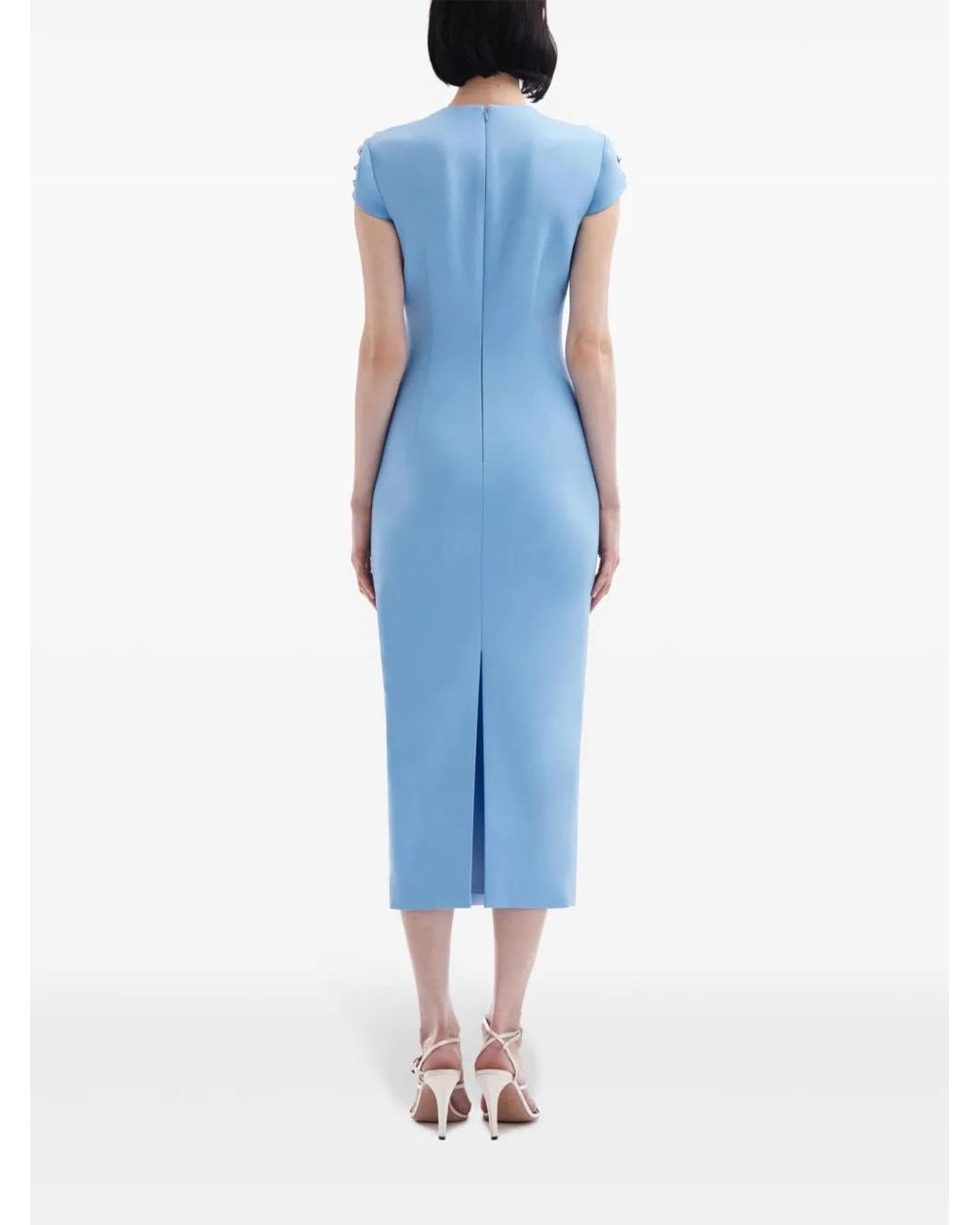 Oscar de la Renta Blue Crystal-Embellished Midi Dress