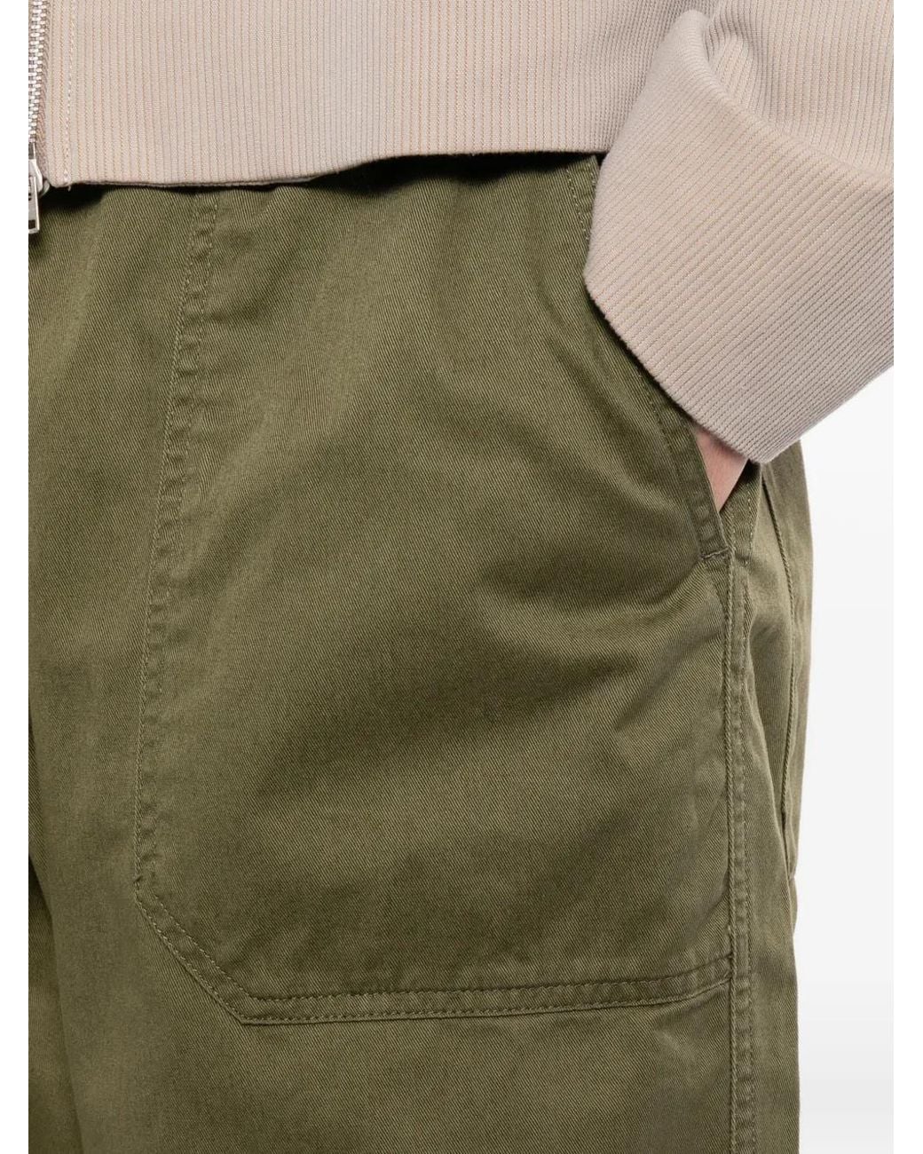 Officine Generale Green Drawstring-Waistband Patch-Pocket Trousers for men