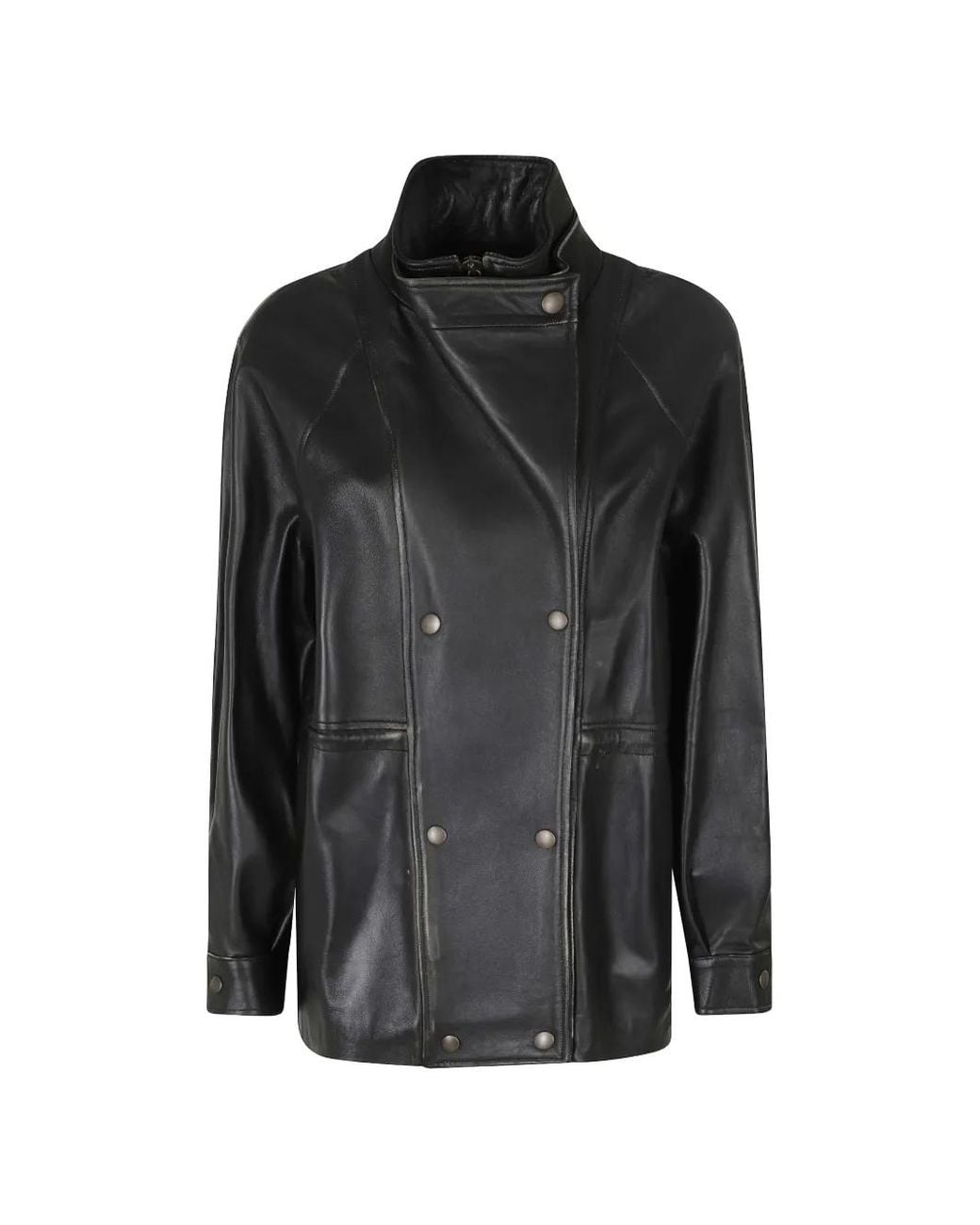 Semicouture Black Alanis Double-Breasted Leather Jacket