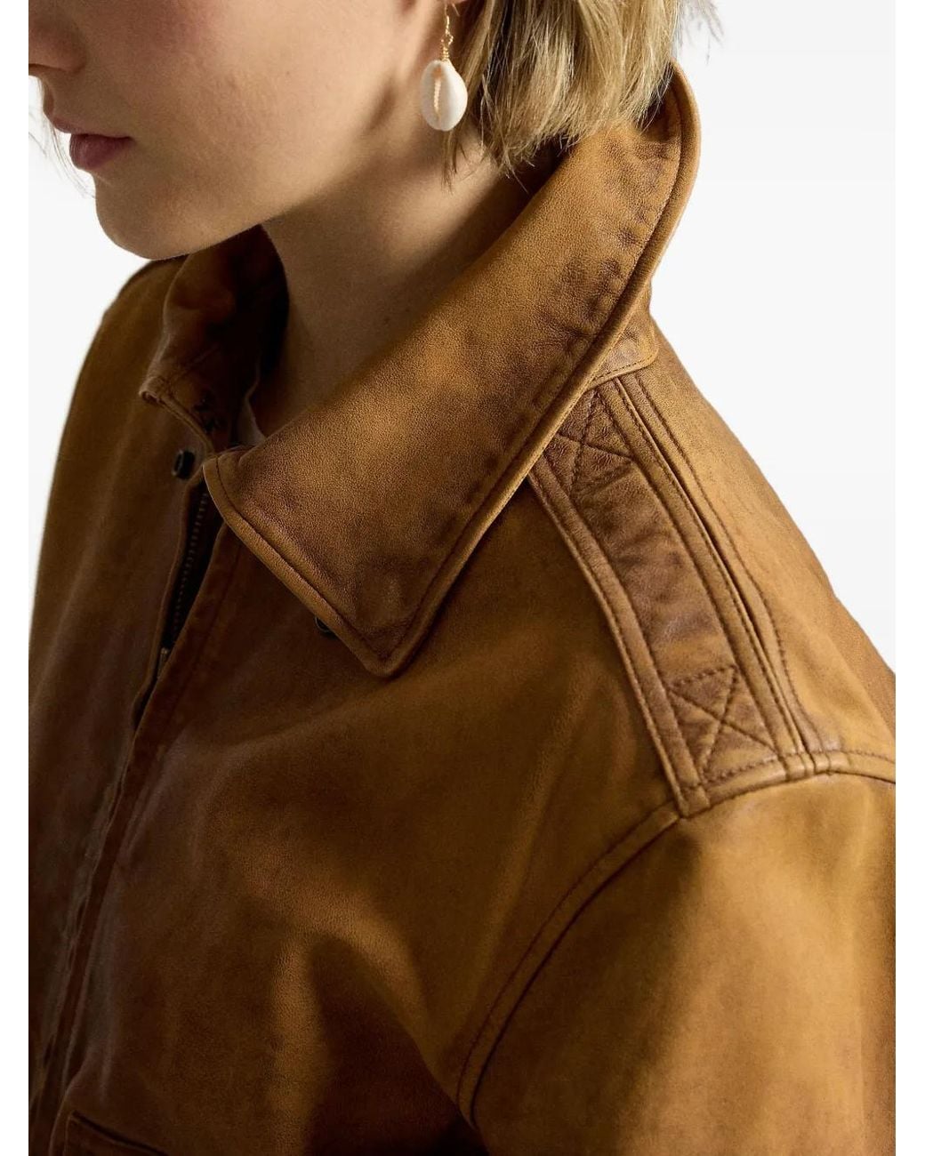 Polo Ralph Lauren Brown Cropped Leather Jacket