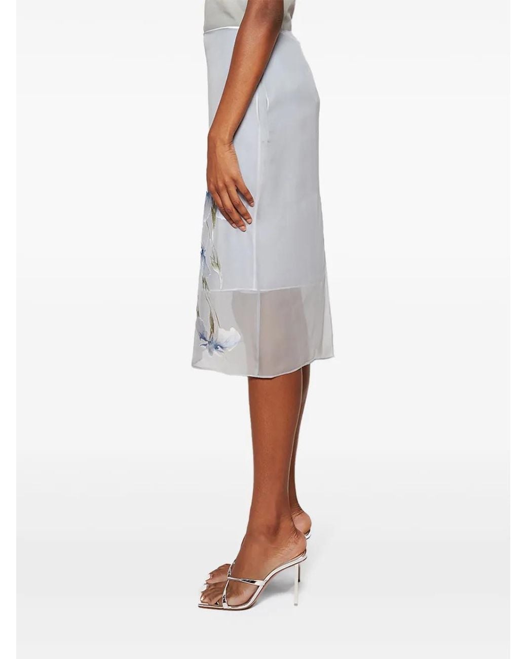 Givenchy White Floral-Print Midi Skirt