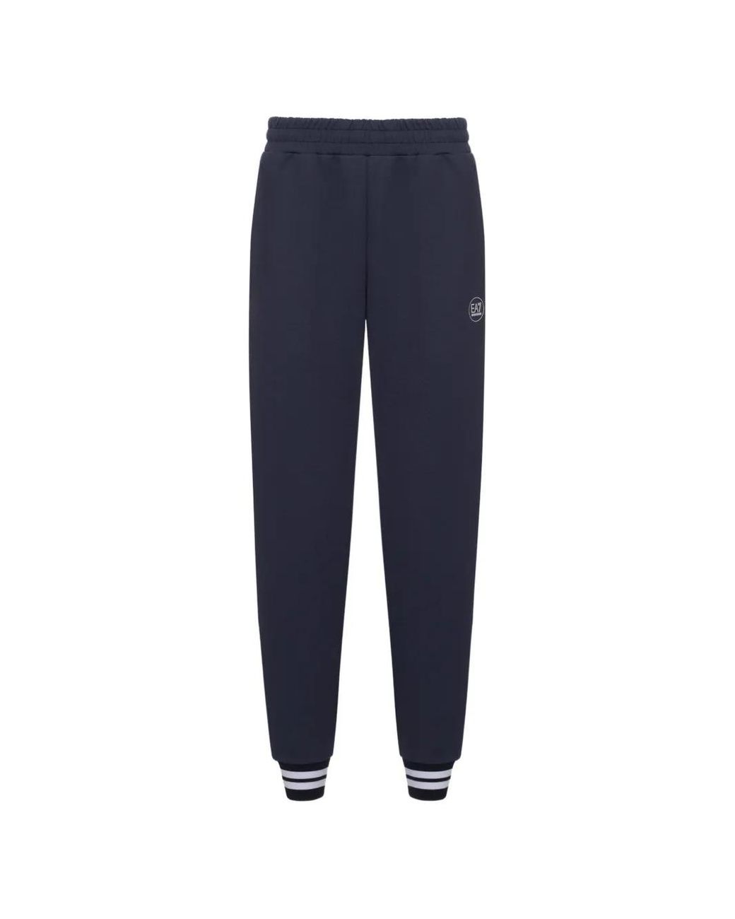EA7 Blue Logo-Print Striped-Cuff Track Pants