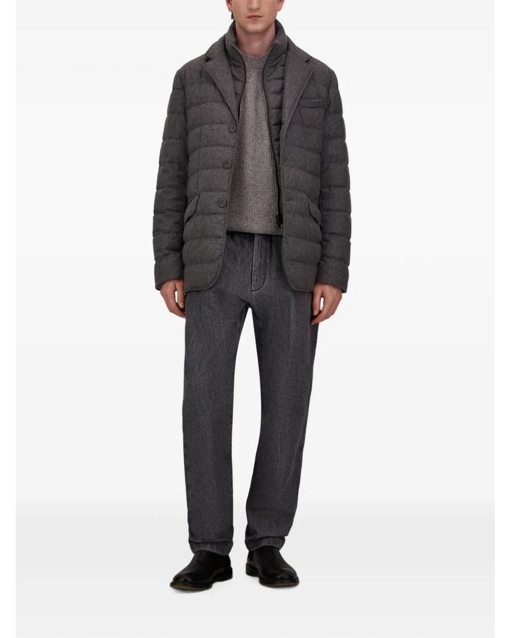 Herno Gray Quilted Flannel Coat for men