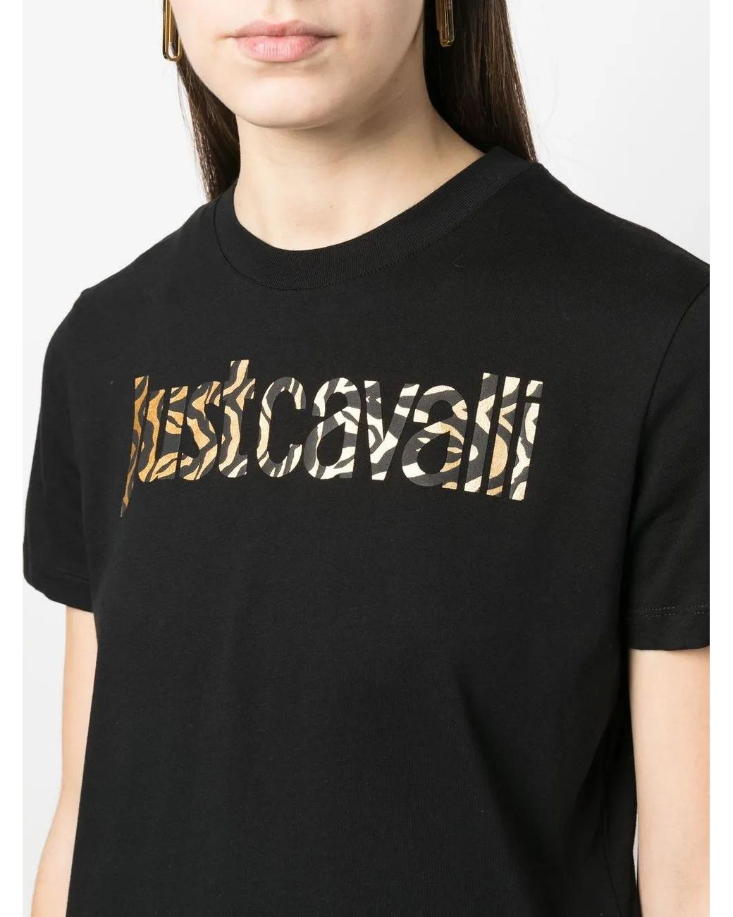 Just Cavalli Black Logo-Print Cotton T-Shirt