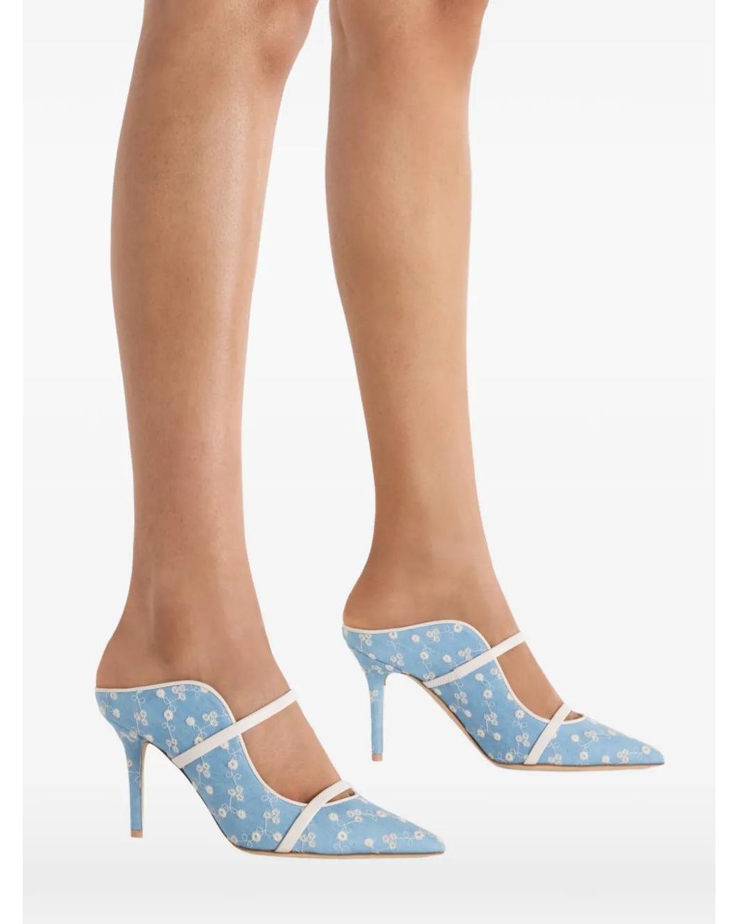 Malone Souliers Blue Maureen Floral-Printed Mules