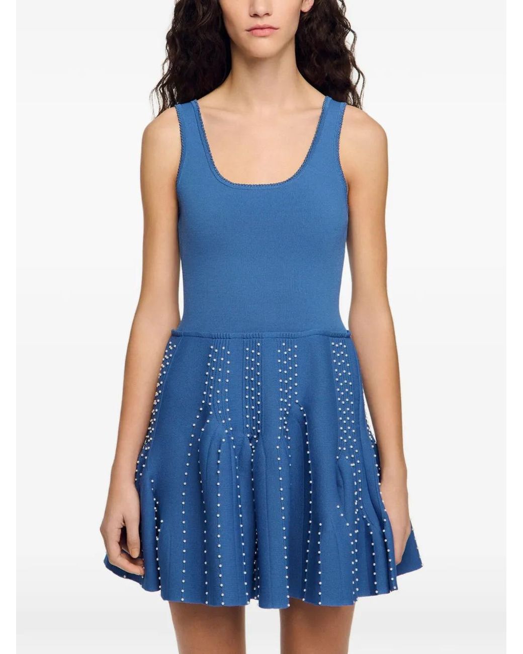 Sandro Blue Beaded Knit Mini Dress
