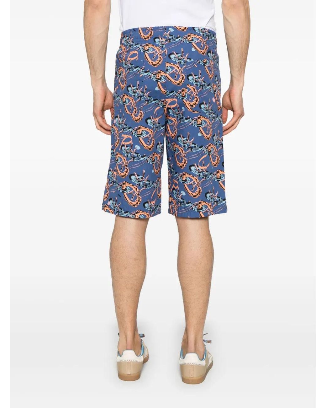 A.P.C. Blue Abstract-Print Deck Shorts for men