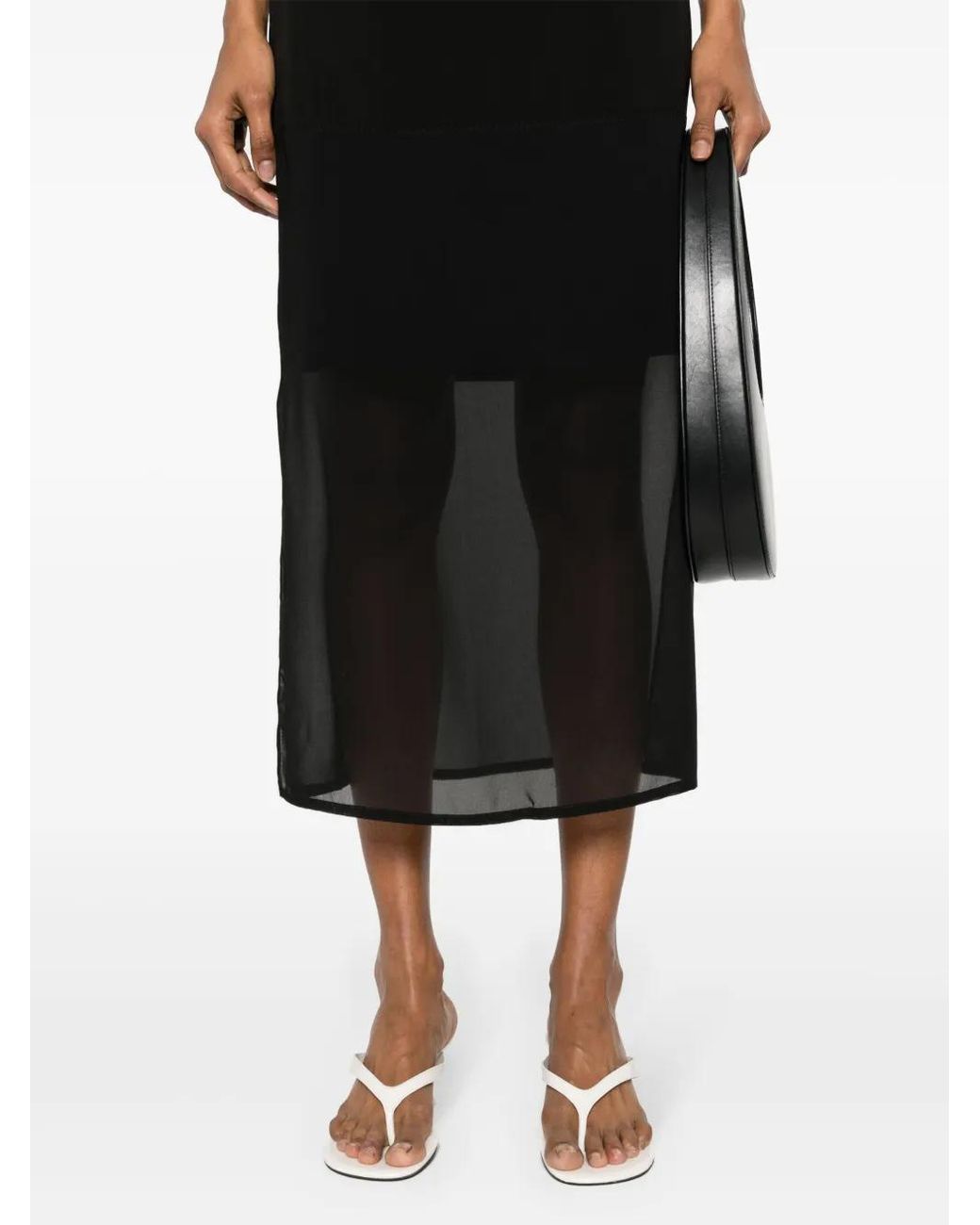 Sportmax Black Semi-Sheer Panel Midi Skirt