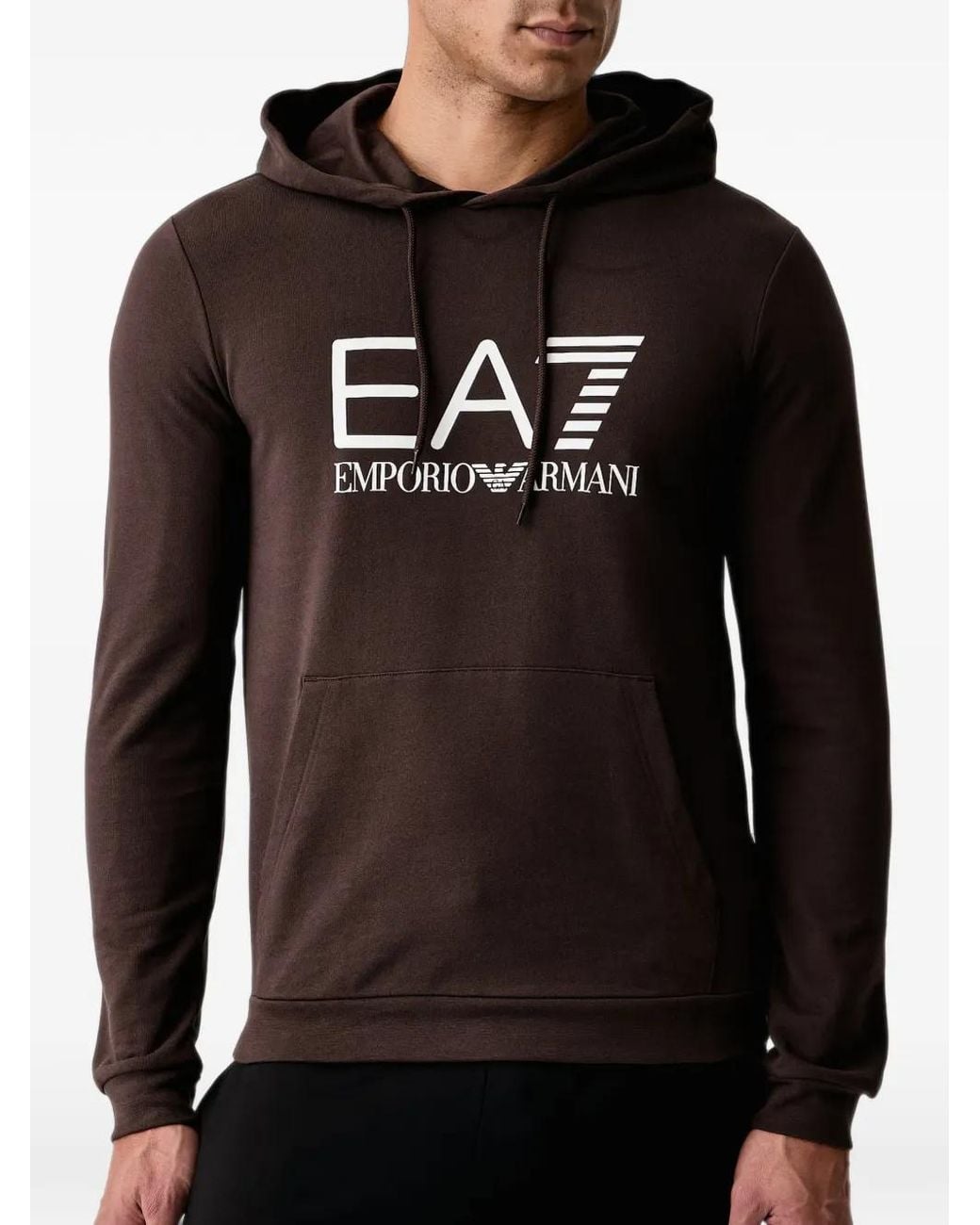 EA7 Black Logo-Print Pouch-Pocket Hoodie for men