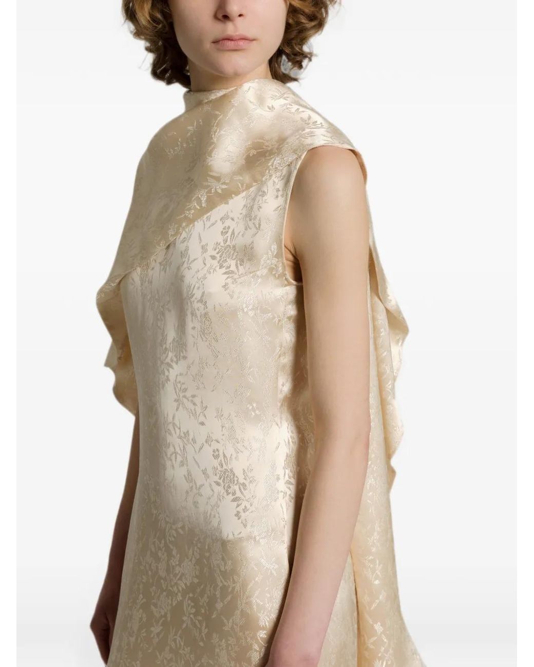 Alberta Ferretti Natural Floral-Jacquard Cape-Detail Midi Dress