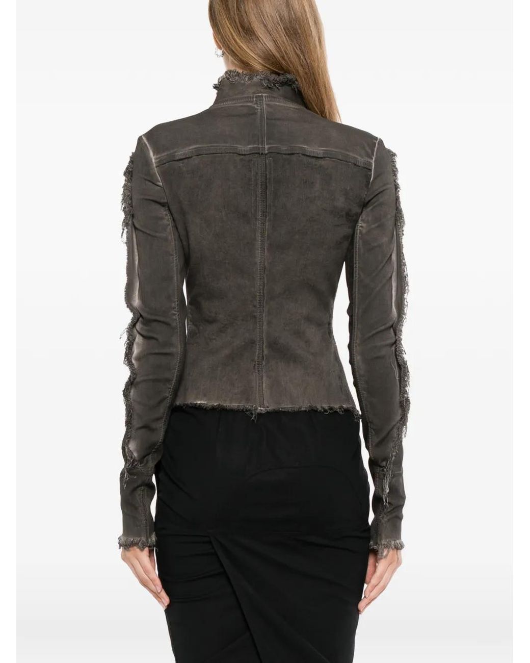 Rick Owens Black Frayed-Edge Denim Jacket