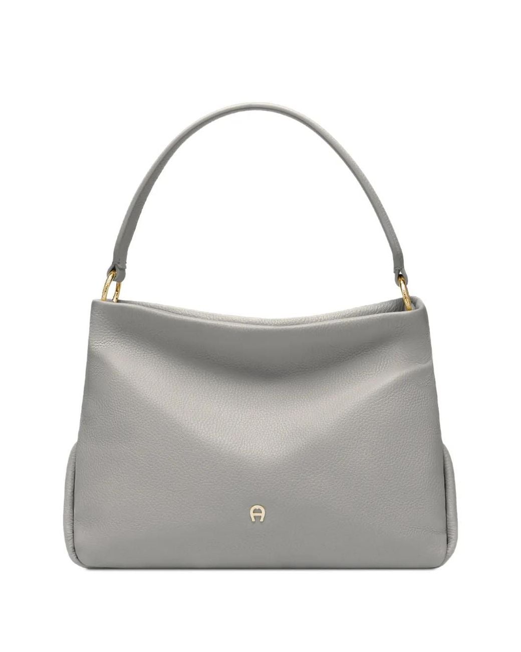 Aigner Gray Small Paola Logo-Plaque Pebbled-Leather Tote Bag