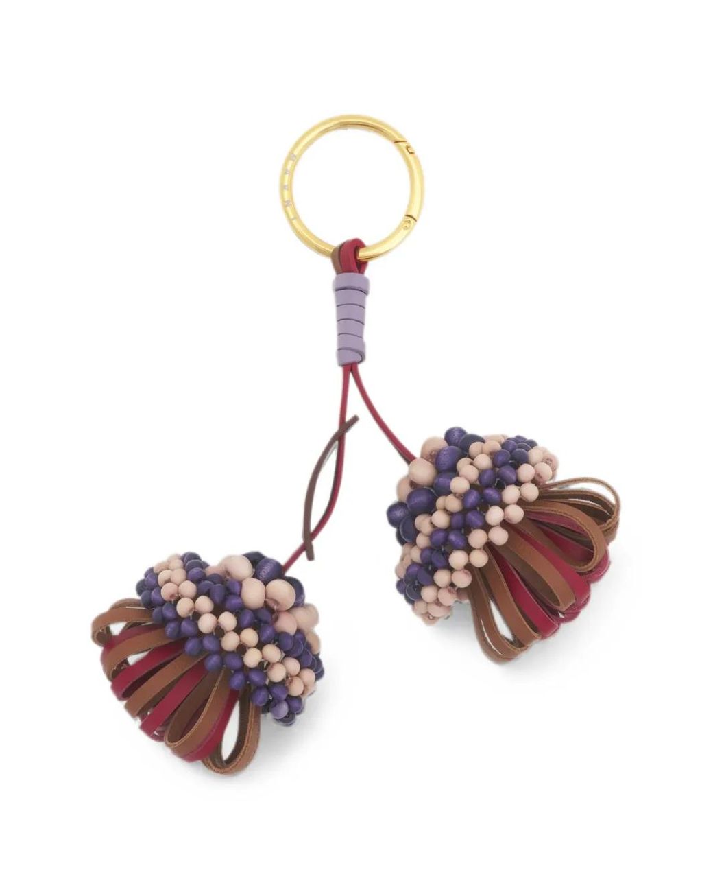 Marni White And Leather Keyring With Wooden Bead Detail