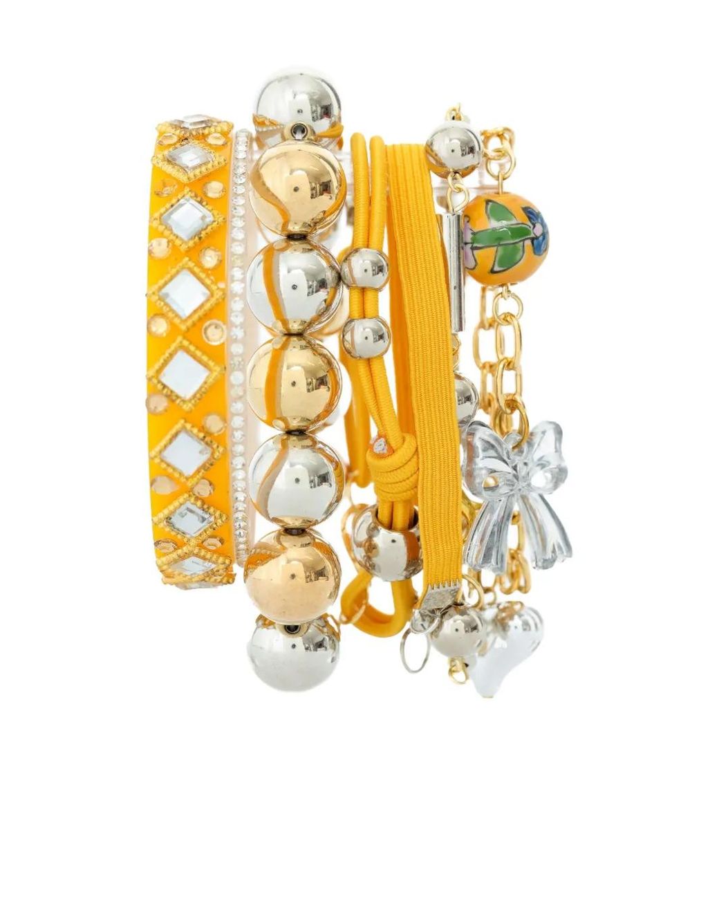 Amir Slama Metallic Bow-Details Bead-Embellished Bracelet Set