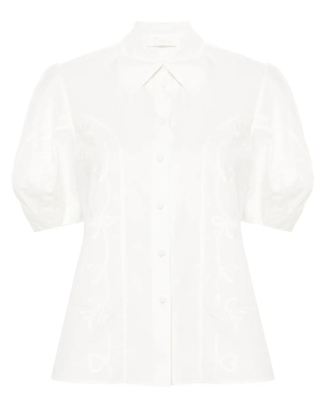Chloé White Embroidery-Detail Poplin Shirt