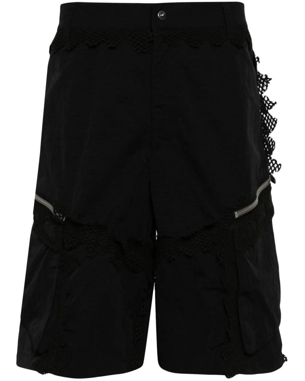 HELIOT EMIL Black Spherical Netting-Detail Cargo Shorts for men