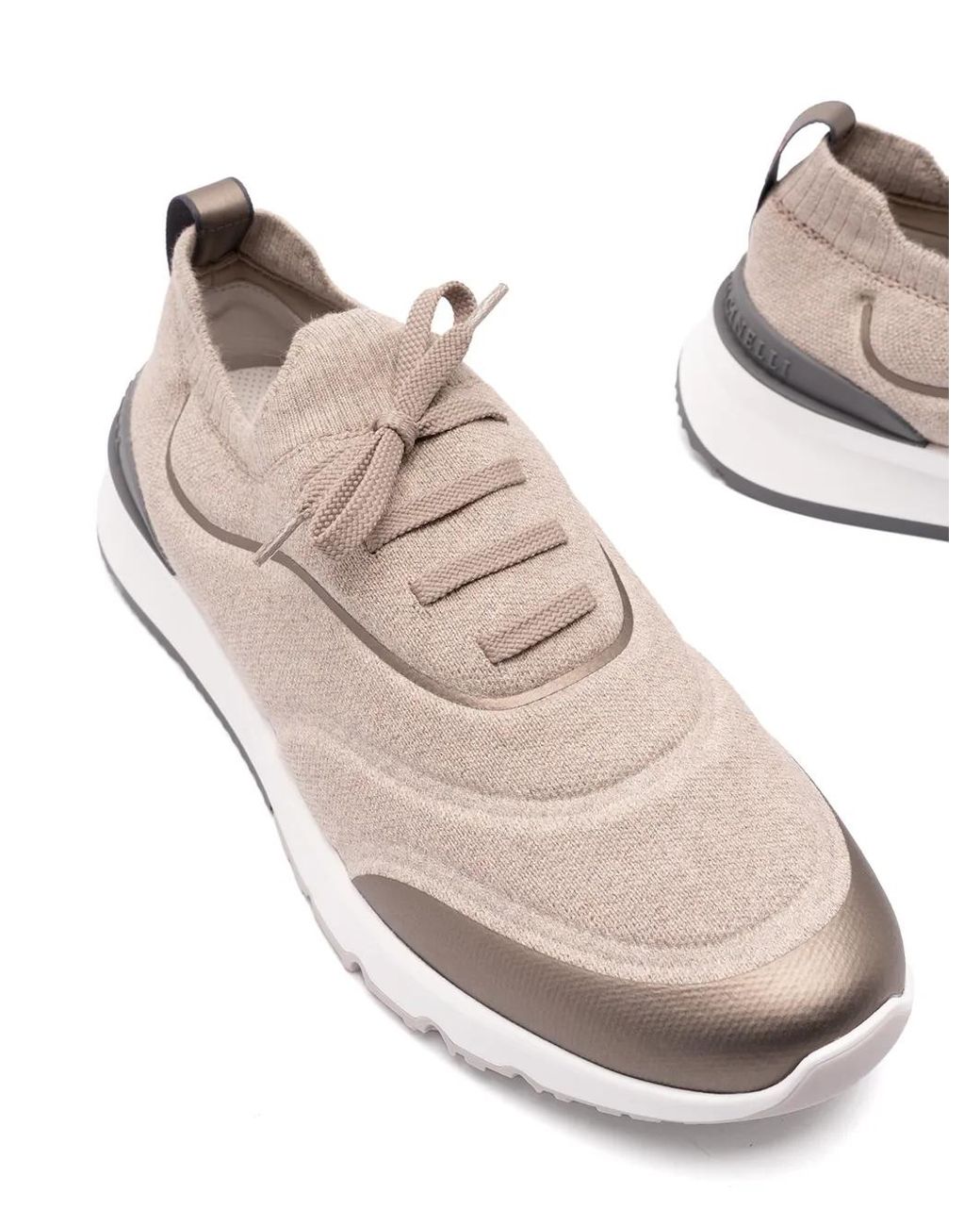 Brunello Cucinelli White Techno Cotton Knit Runners With Heat-bonded Details for men