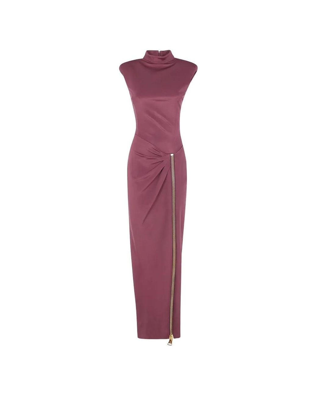 Balmain Purple Robe Froncée À Détails De Zips