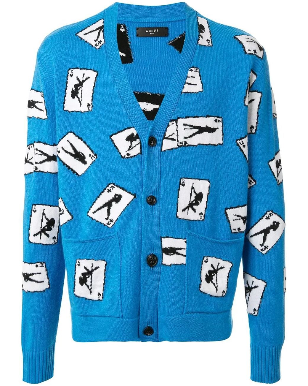 Amiri Blue Intarsia Cashmere And Wool-blend Cardigan for men
