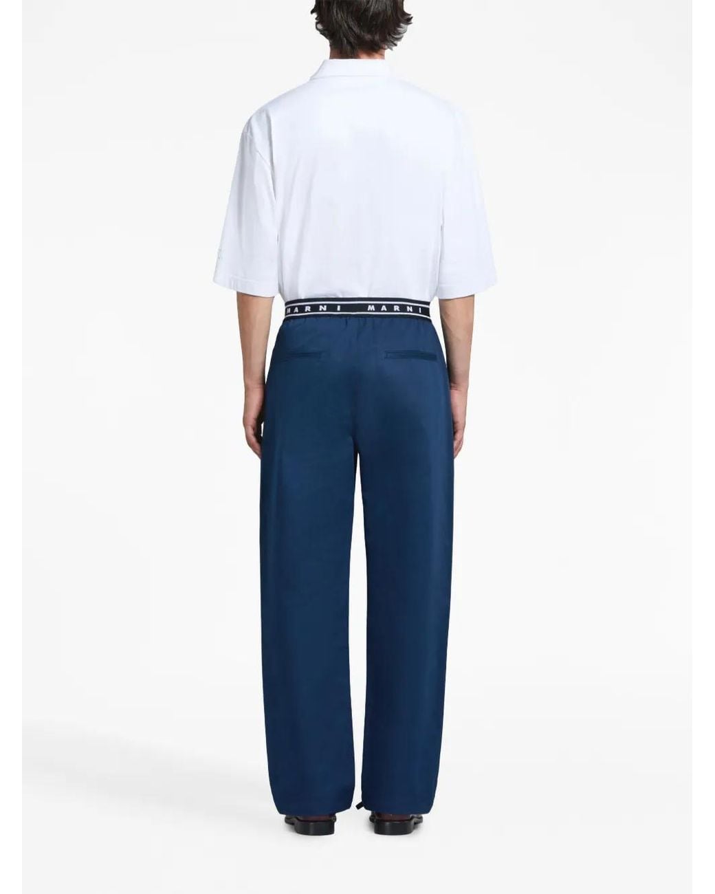 Marni Blue Logo-Waistband Straight-Leg Cotton Trousers for men