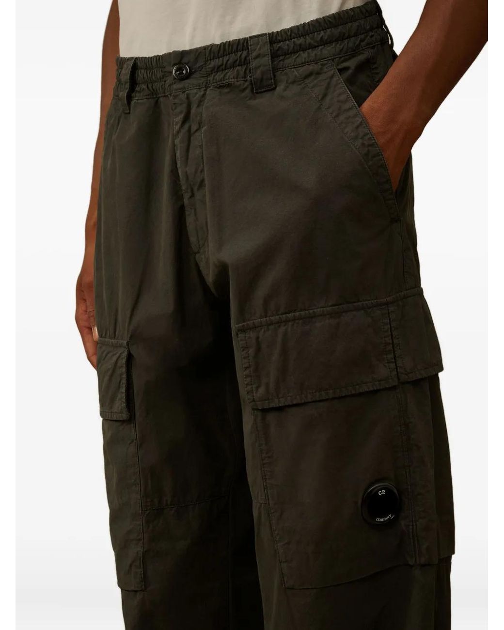 C P Company Black Cargo-Pocket Trousers for men