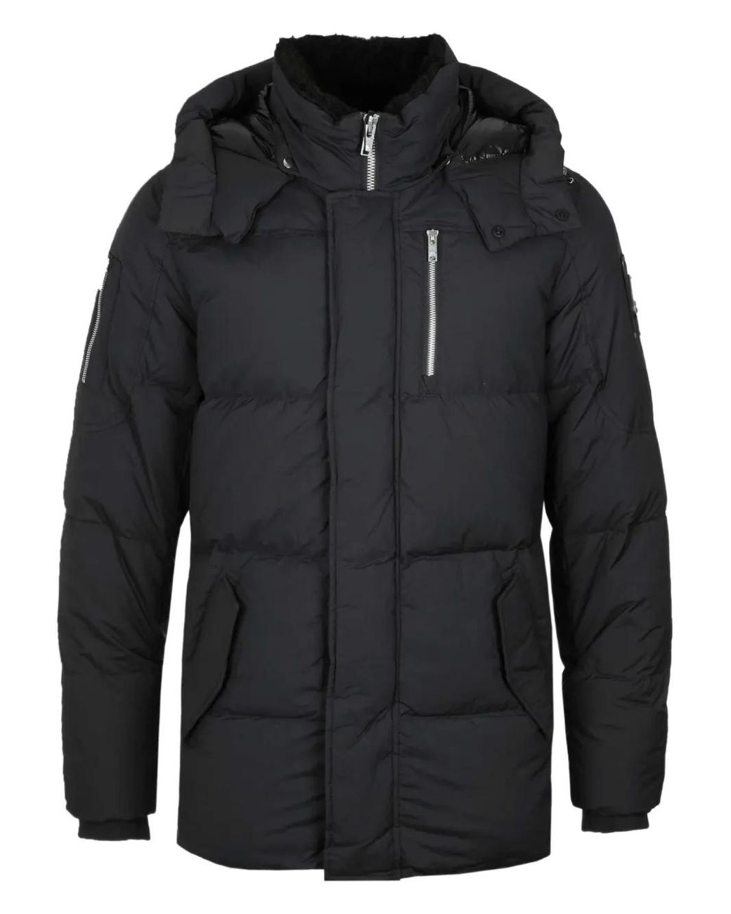 Moose Knuckles Black High-Collar Quilted Down Jacket for men