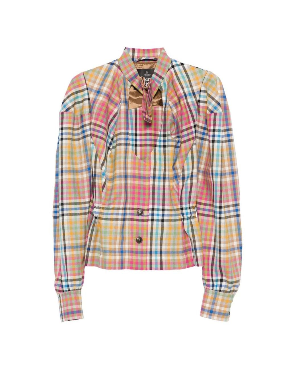 Vivienne Westwood White Plaid Button Front Top