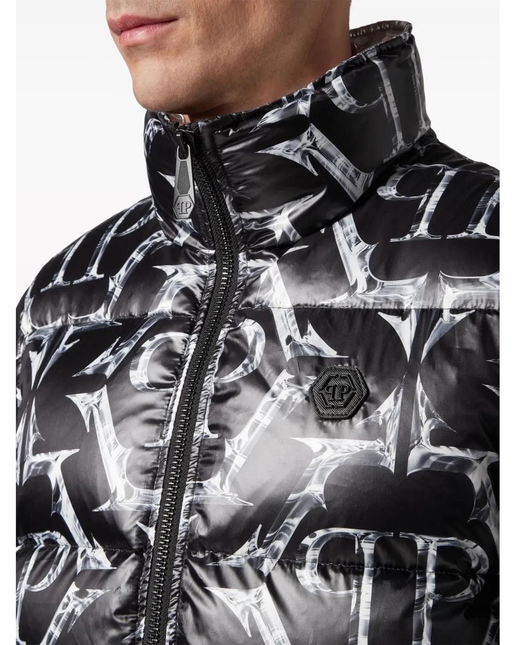 Philipp Plein Black Logo-Print Drawstring Padded Gilet for men