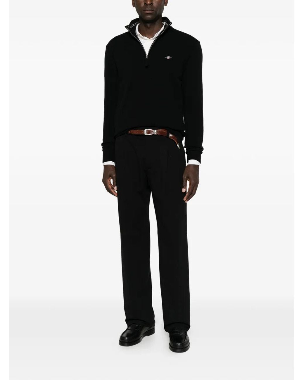 Gant Black Quarter-Zip Wool Sweater for men
