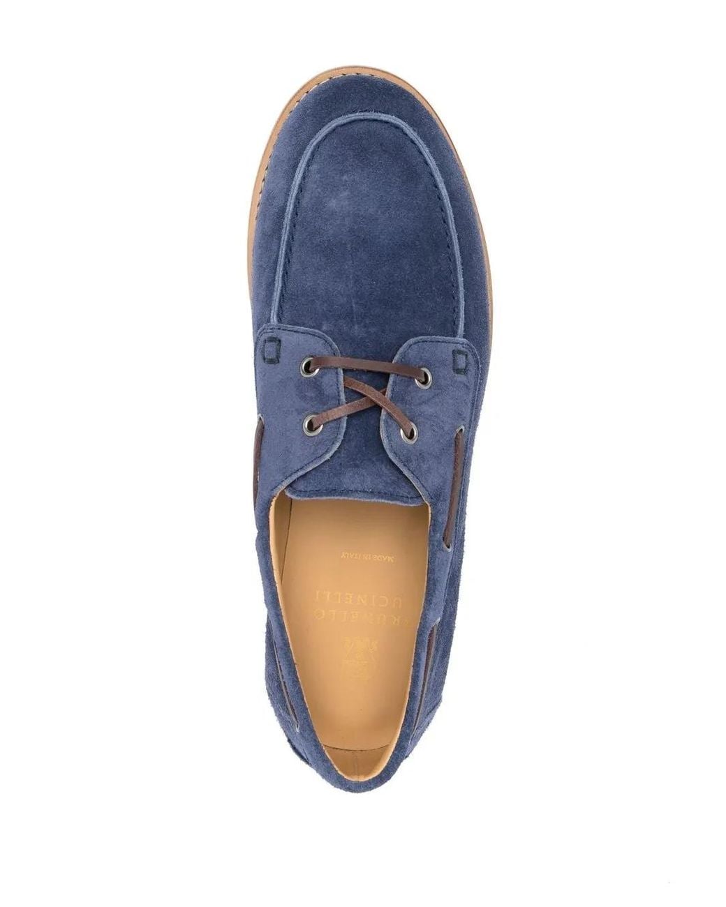 Brunello Cucinelli Blue Lace-Up Suede Boat Shoes for men