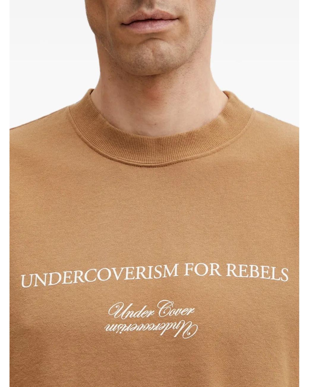 Undercover Brown Slogan-Print Raw-Edge T-Shirt for men