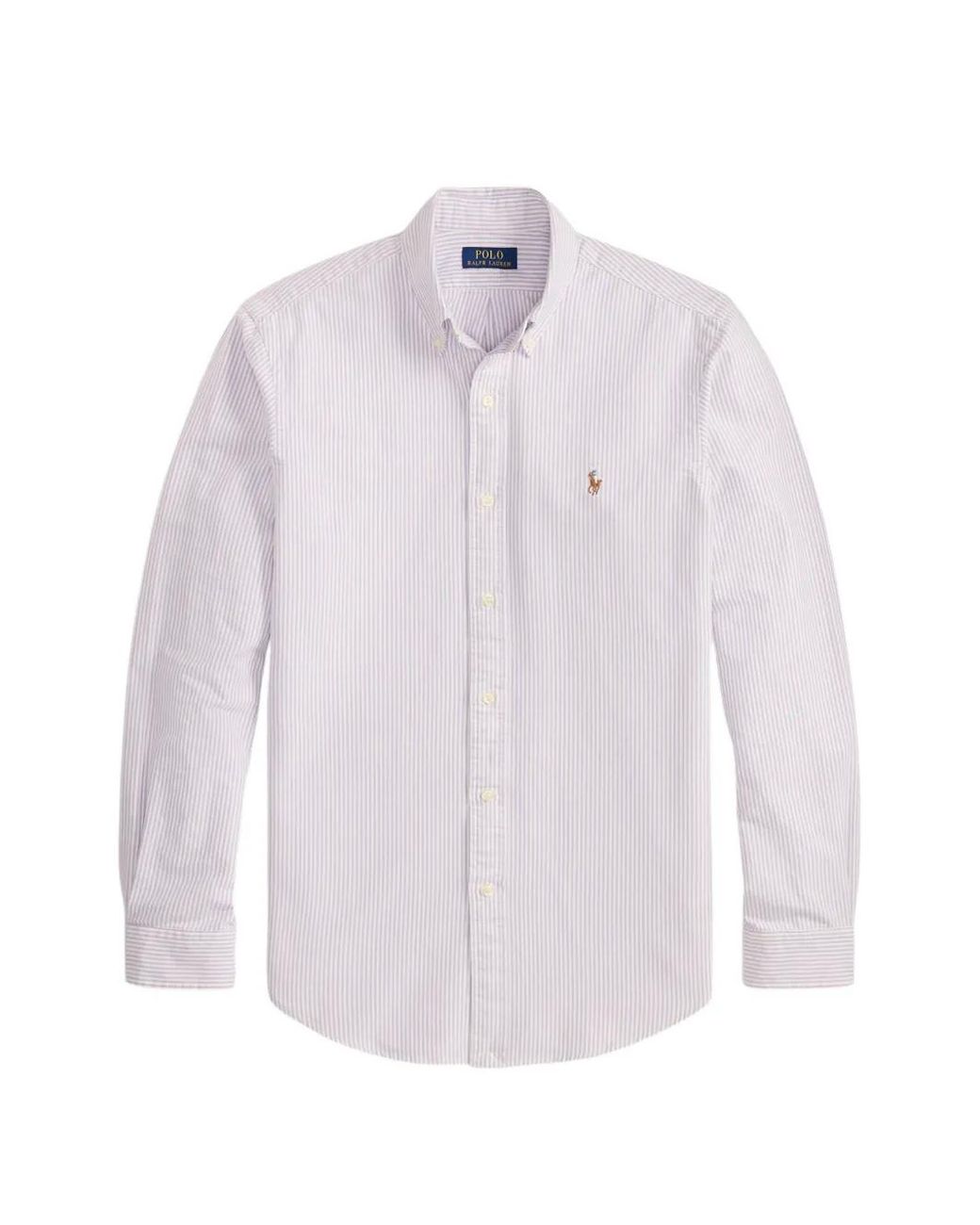 Polo Ralph Lauren White Custom Fit Striped Oxford Shirt for men