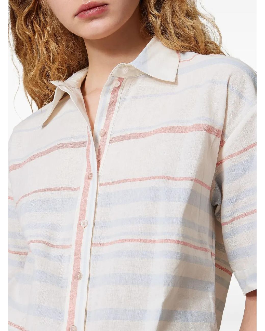 Twinset White Striped Short-Sleeve Shirt