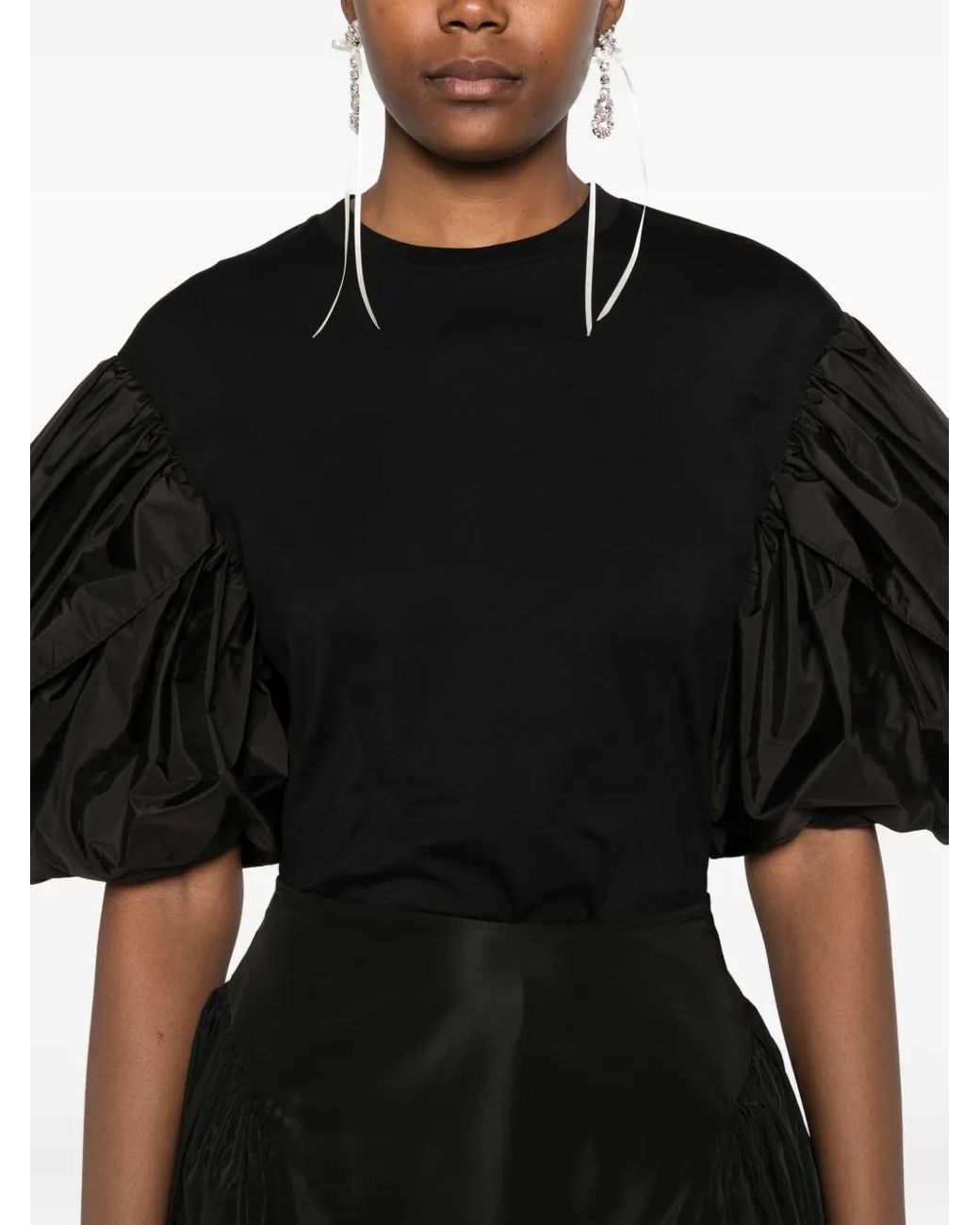 Simone Rocha Black Ruffled-Sleeves T-Shirt