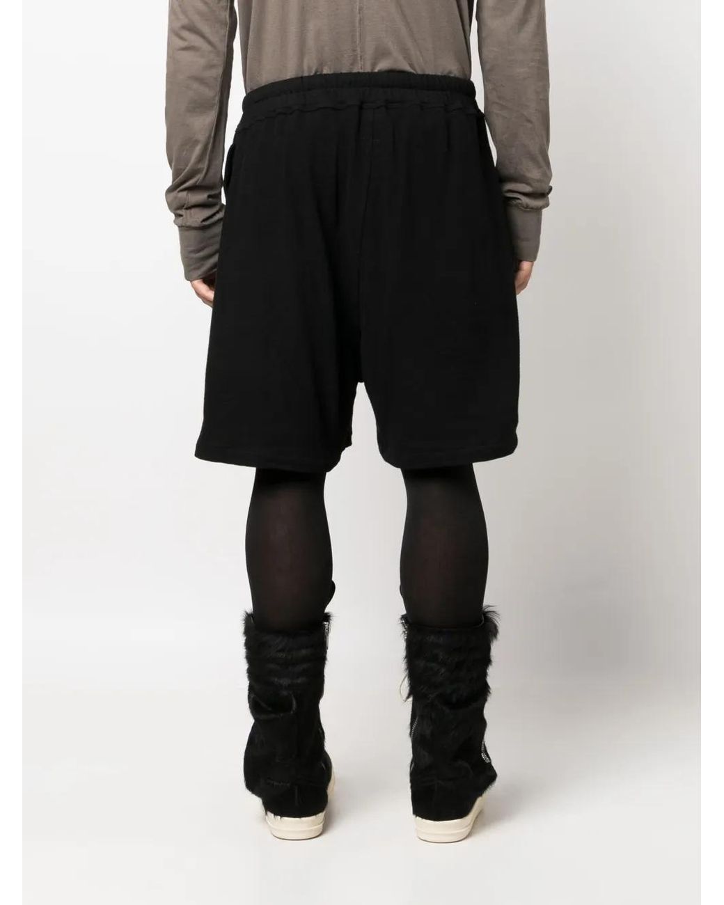 Rick Owens Black Drawstring Cotton Track Shorts for men