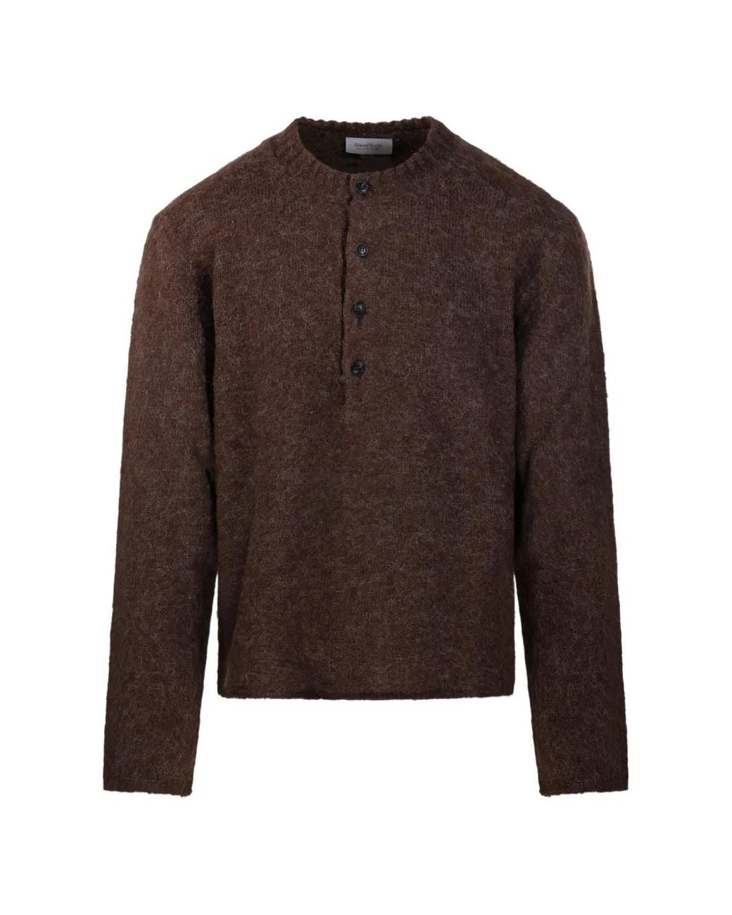 Diana Studio Brown Brushed-Finish Henley Sweater for men