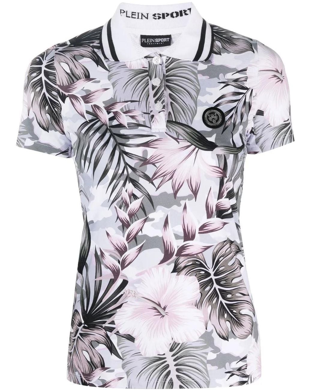 Philipp Plein White Floral-Print Polo Shirt