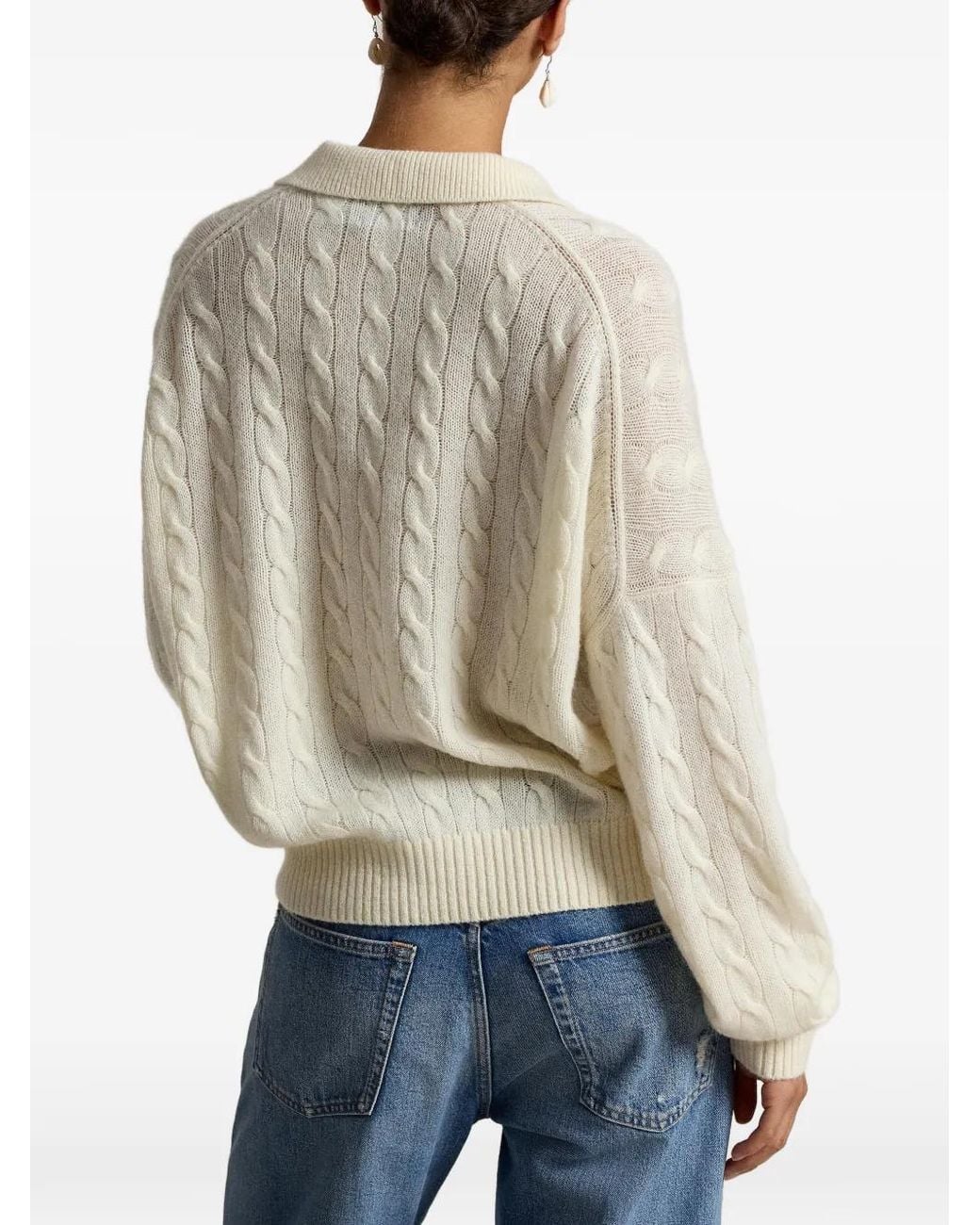 Polo Ralph Lauren White Cable-Knit Wool And Cashmere Polo Jumper