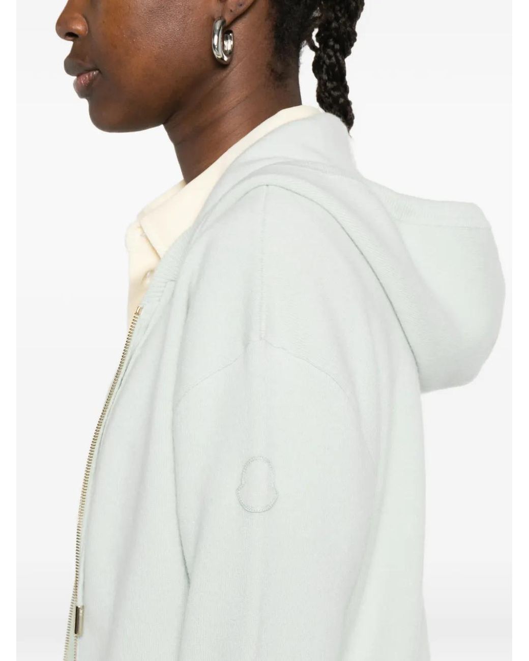 Moncler White Cashmere & Wool Zip-Up Hoodie