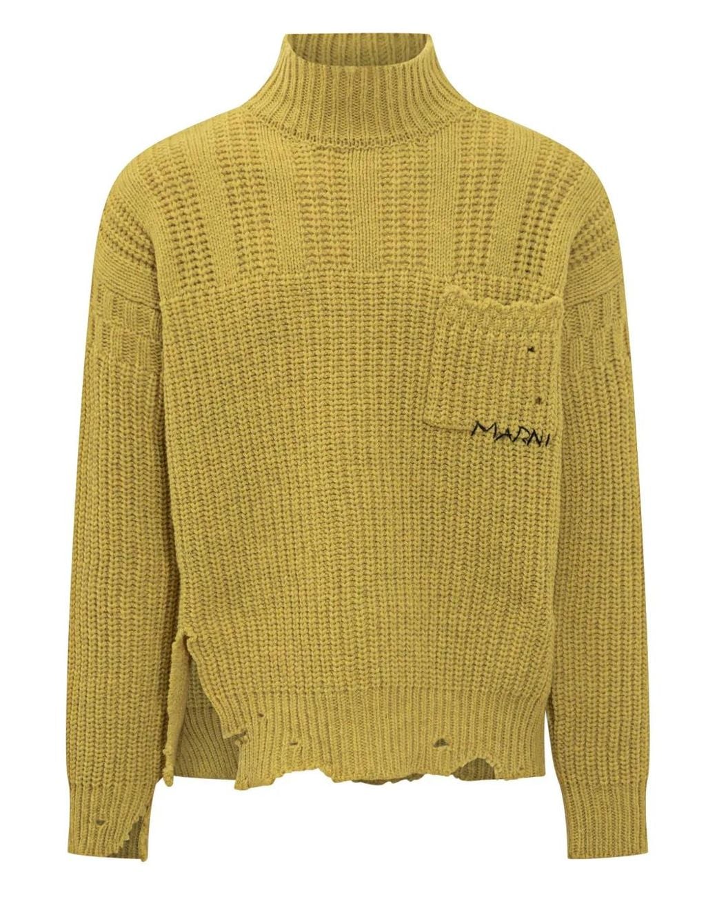 Marni Green Ribbed Mock-Neck Sweater for men