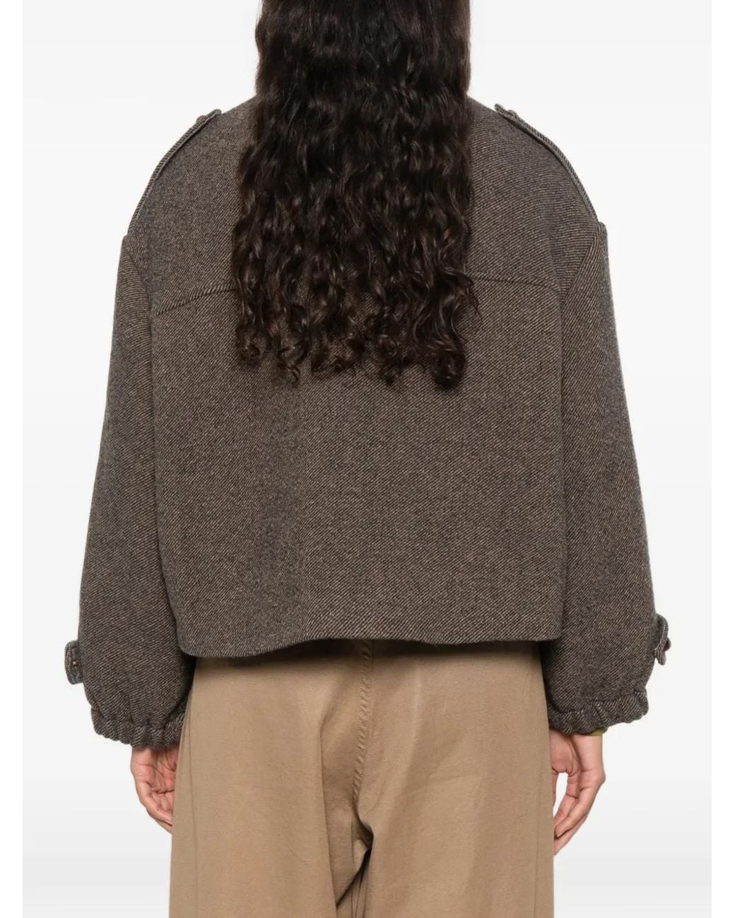 Sessun Brown Mean Streets Herringbone-Pattern High-Neck Jacket
