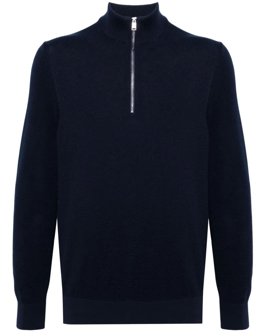 Boss Blue Zip-Up Cotton Jumper for men