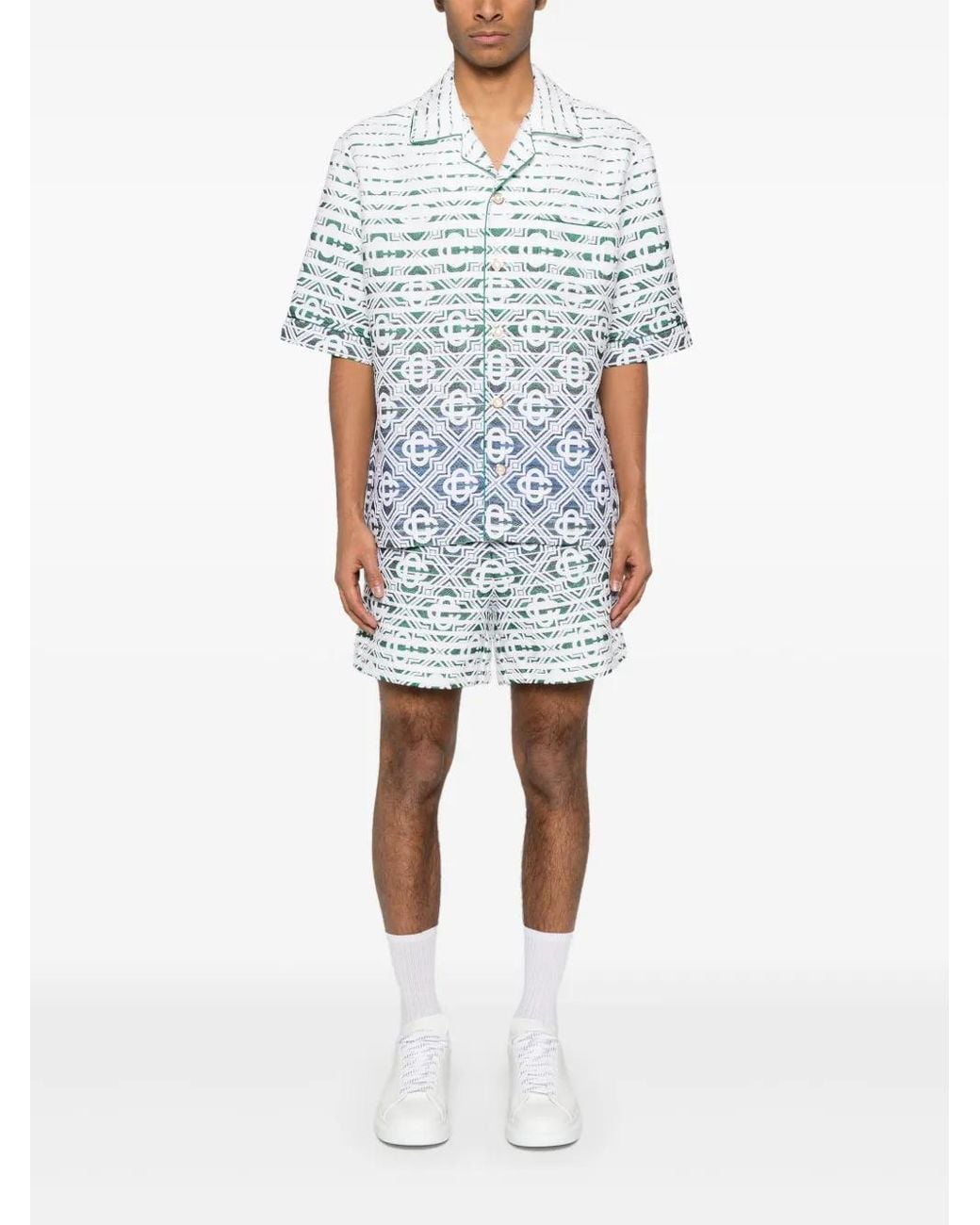 Casablanca Blue Monogram-Gradient Towelling Shorts for men