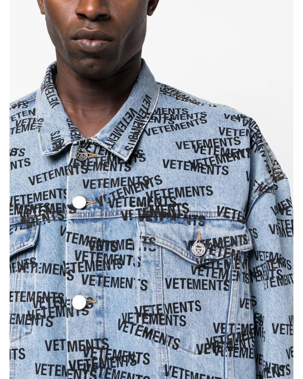 Vetements Blue Logo-Print Denim Jacket for men