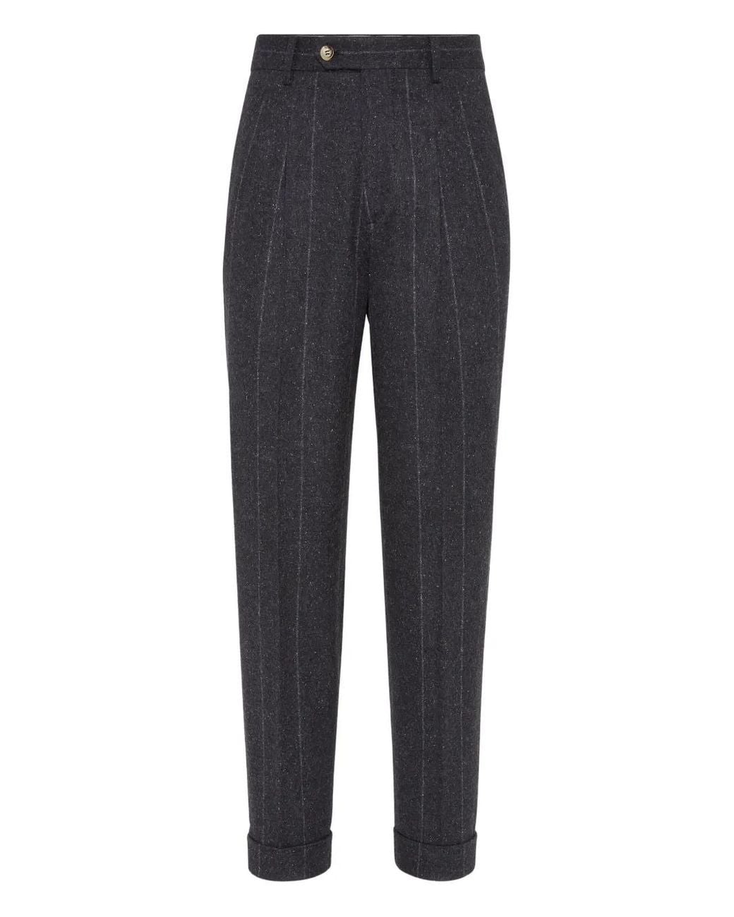 Brunello Cucinelli Blue Pinstripe Pleated Trousers for men