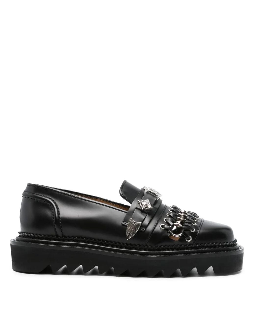 Toga Black Ring-Detail Leather Loafers
